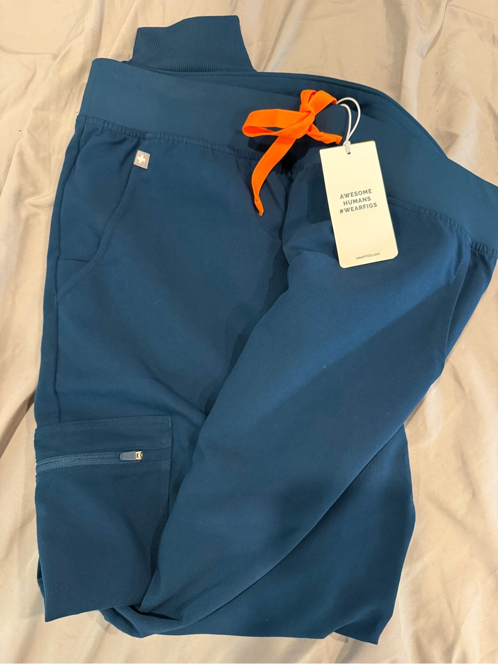 FIGS Deep Teal Jogger Scrub Pants with Orange Drawstring
